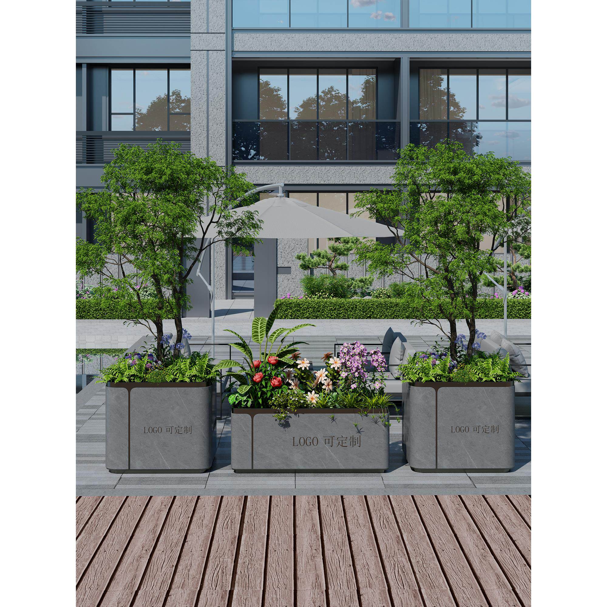 彷大理石纹户外不锈钢花箱售楼部广场商业街花坛成品铁艺组合花槽