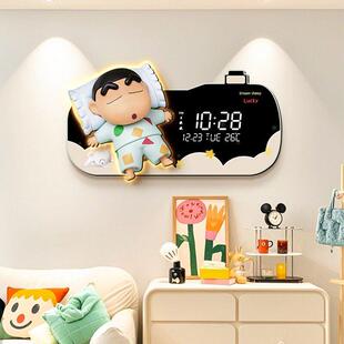 蜡笔新灿客厅挂钟装饰画电视背景墙万年历数字显示钟卡通儿童房间