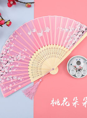 滦达旦戏曲古典舞表演t中国风桃花走纸扇子花古风儿童黑色折扇00