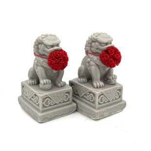 石狮子一对看门镇宅家门口摆件新年红绣球神兽乔迁之喜装饰品