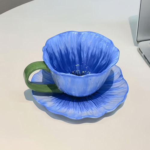 花朵釉下彩陶瓷马克杯碟套装