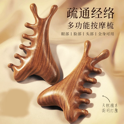 多功能按摩梳子头部脱发头疗刮痧疏通经络神器脸部眼部檀木梳jx