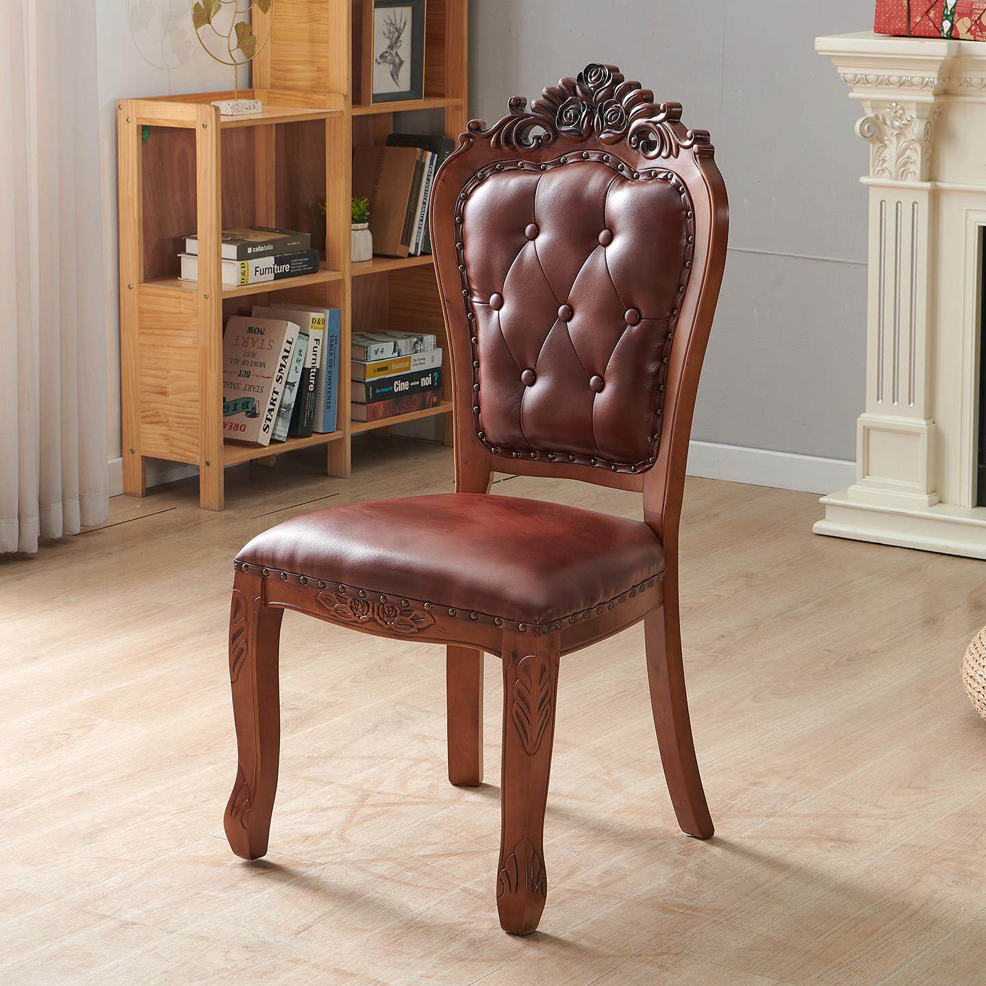 欧式实木餐椅现代美式休闲皮革软包酒店椅子家用简约吃饭麻将凳子