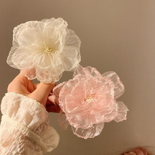 温柔花朵发夹冷清感网纱欧根纱超仙刘海侧面边夹发卡夏季新款