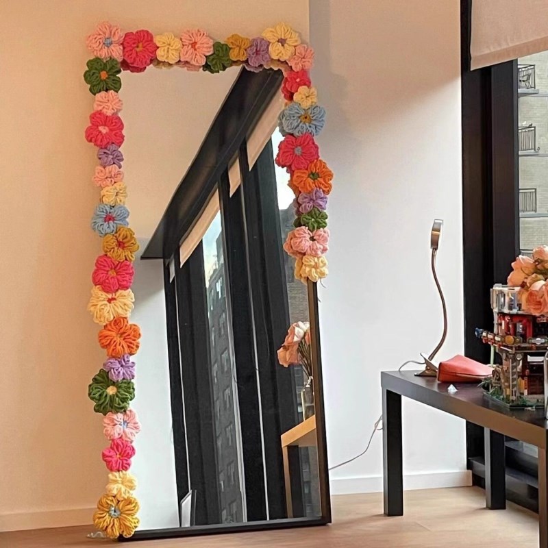diy泡芙花镜子改造材料包边全身镜泡芙花彩色手工落地镜边框装饰