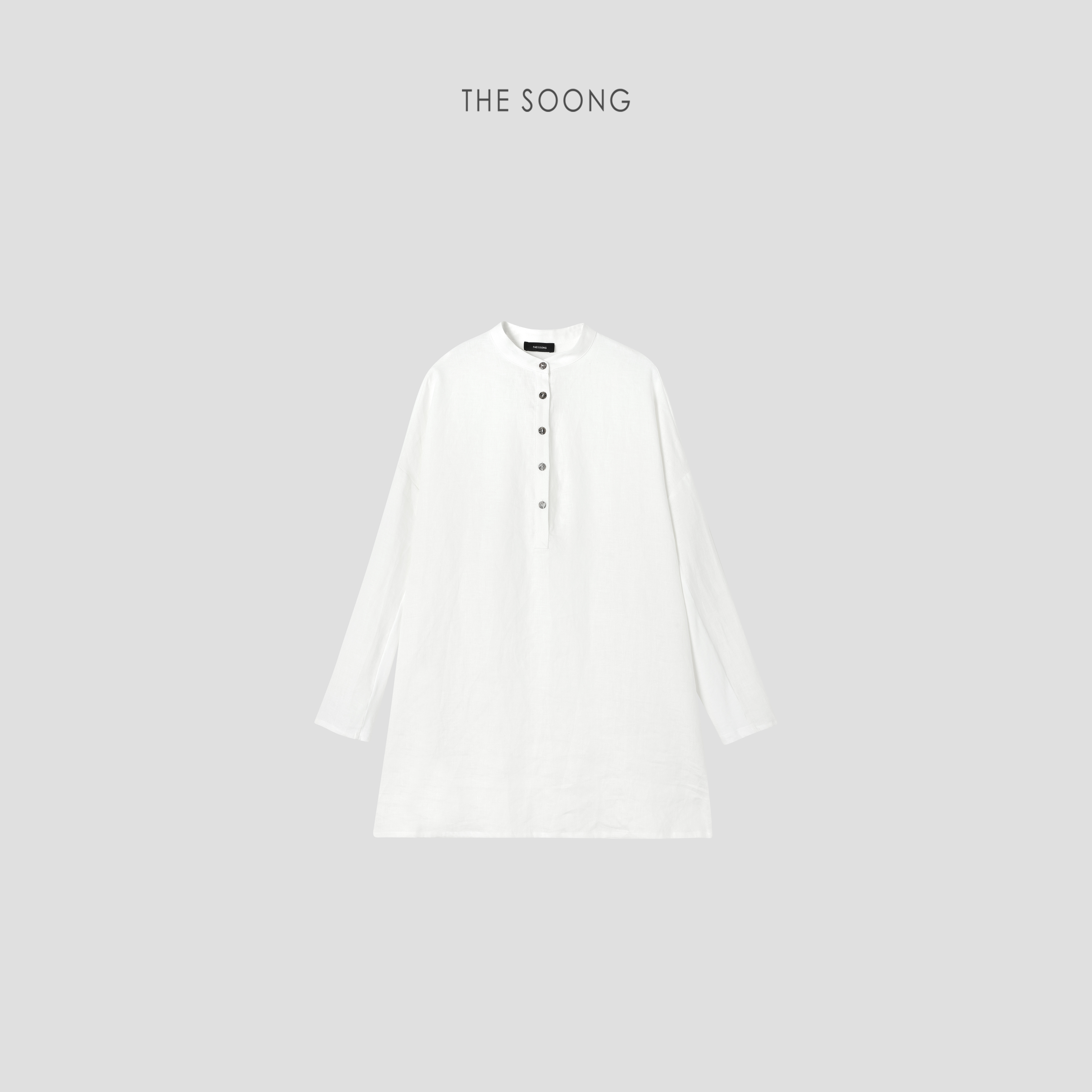 THESOONG/轻薄素雅 纯天然亚麻呼吸肌理感圆领长款衬衫