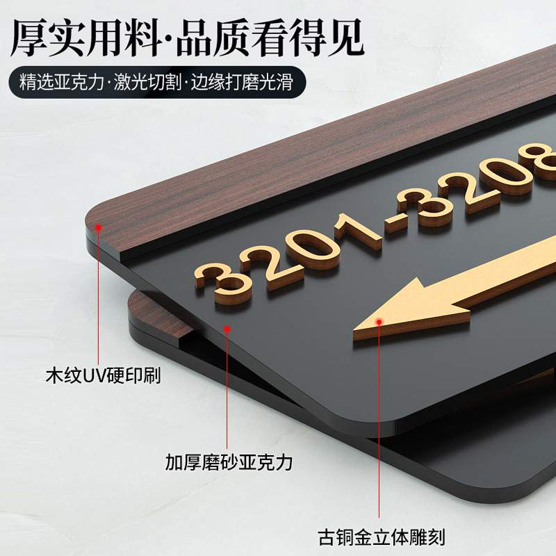 亚克力楼层标识牌创意酒店门牌导向牌立体数字号码标牌轻奢指引牌