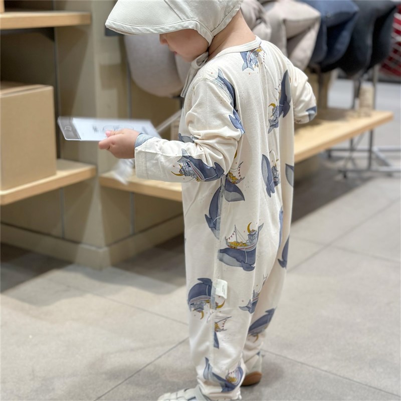 婴儿竹棉薄款长袖爬服宝宝连体衣夏季空调服柔软无骨睡衣春秋