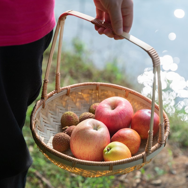 竹编竹篮手工编织小篮子水果点心手提篮圆形家用竹子竹制品伴手礼