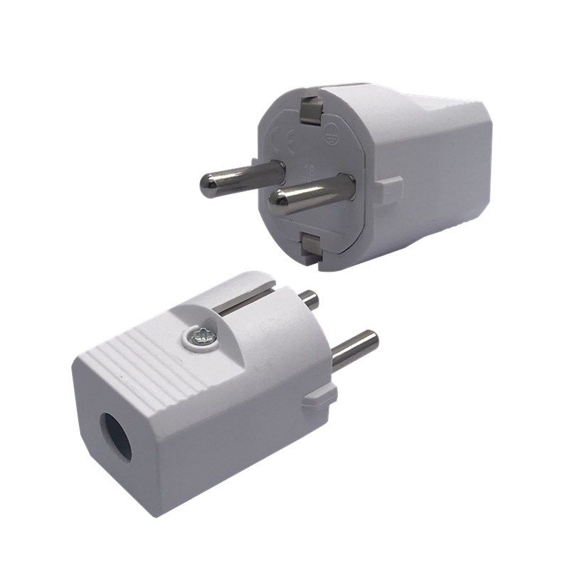 德标接线插头欧标4.8MM两圆脚公头自接线16A250V欧规可拆卸插头