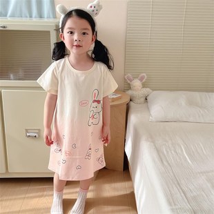 女童睡裙纯棉a类夏季短袖薄款小女孩公主风睡衣裙宝宝儿童家居服