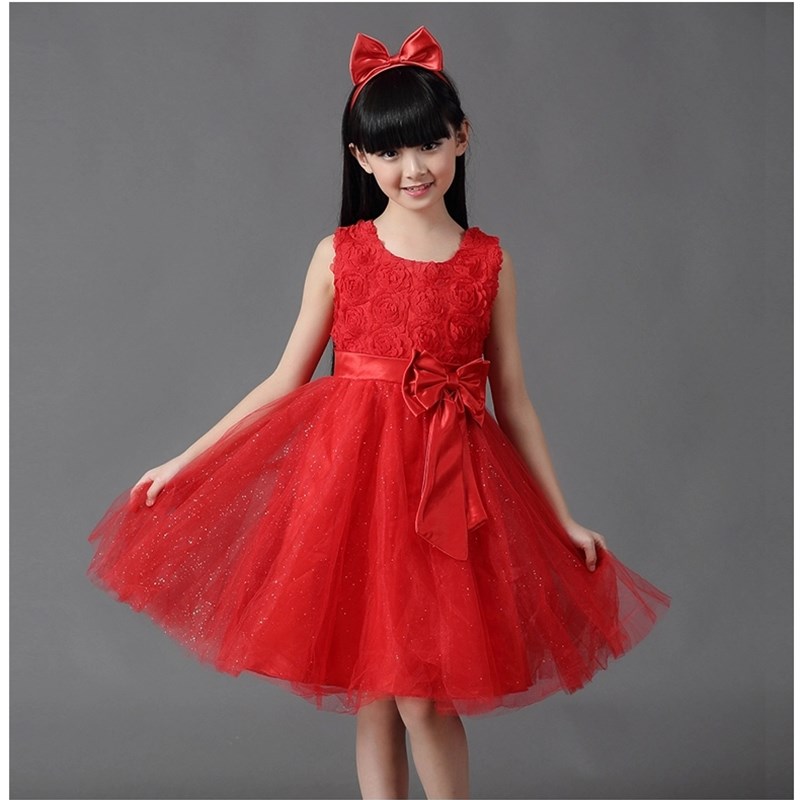 新款童装女童连衣裙儿童礼服公主裙夏演出蓬蓬裙白色婚纱裙子主持