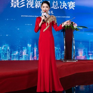 宴会晚礼服裙2024新款敬酒服新娘高级感订婚宴气质简约小众主持人