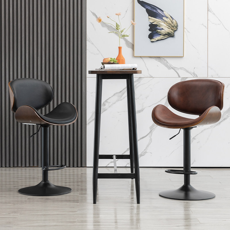 欧式实木升降吧台椅靠背轻奢酒吧高脚椅吧凳旋转家用简约高脚凳子
