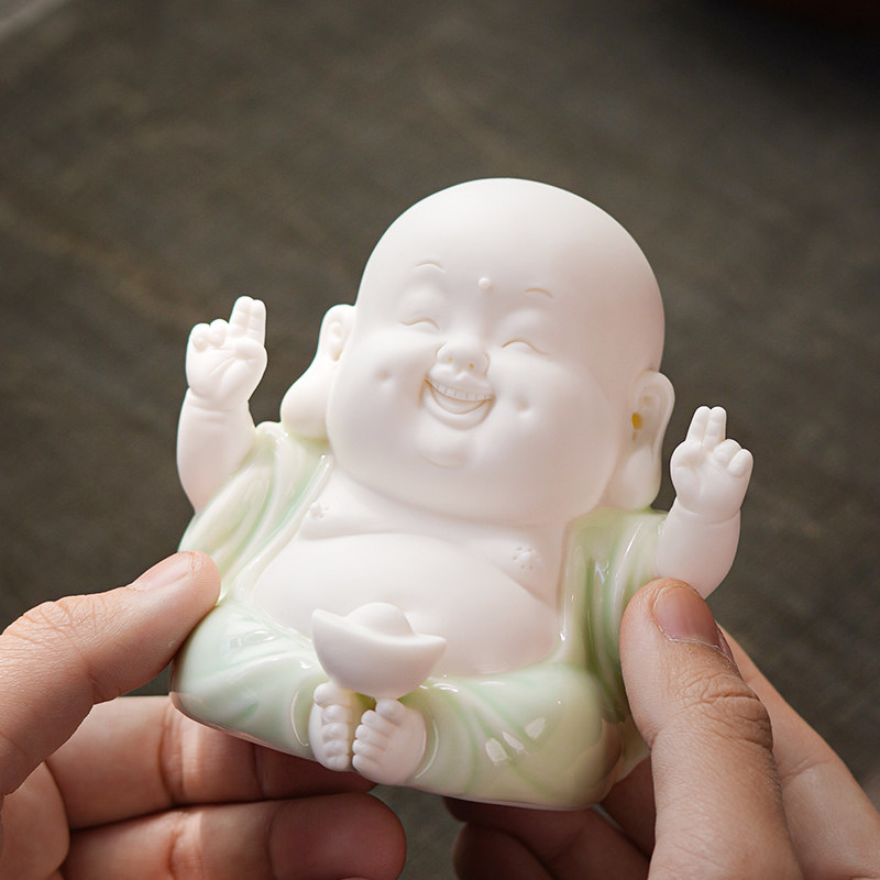 创意可爱开心弥勒佛 笑佛像茶宠摆件精品可养 家居摆件装饰工艺品