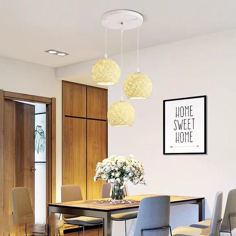 网红麻球吊灯餐厅3头藤艺编织圆球创意个性简约艺术鸟巢民宿装饰