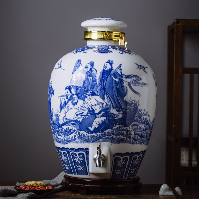 景德镇酒坛子青花酒壶酒瓶陶瓷50斤密封空坛子酒缸家用窖藏酒坛子
