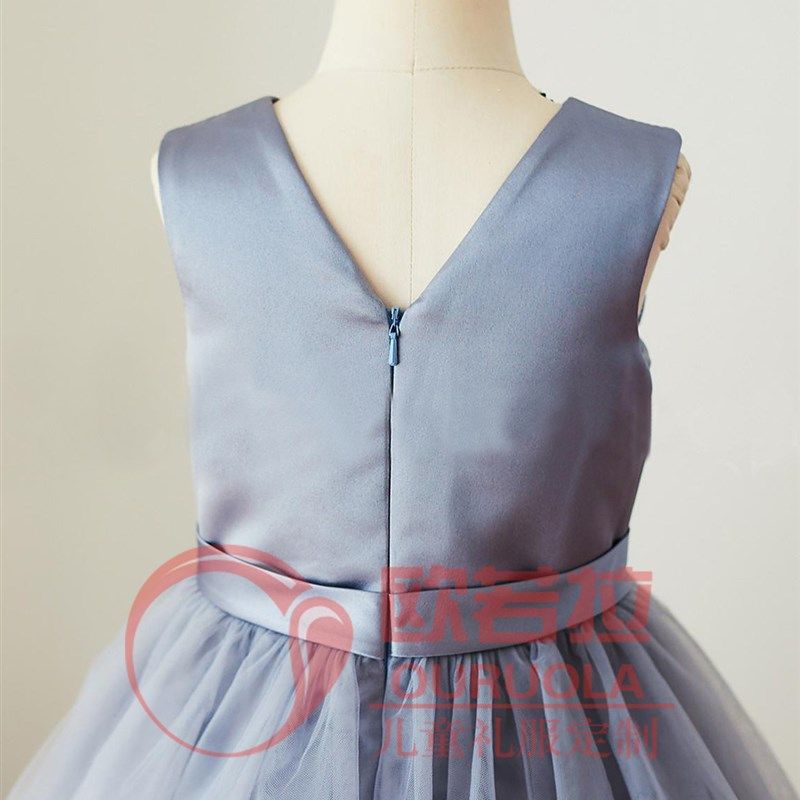 儿童锻面短款婚纱礼服蓬蓬公主裙女中童主持钢琴电子琴表演出服装