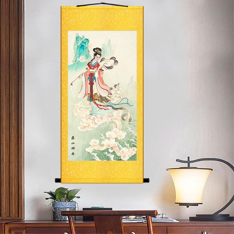 华山三圣母神像画 巫山神女瑶姬画像 宝莲灯神话仙女人物卷轴挂画
