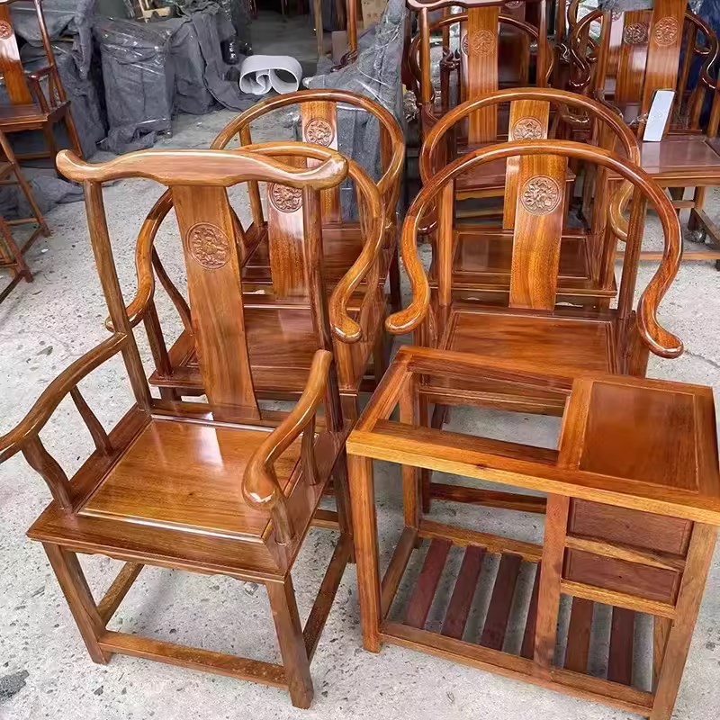 奥坎圈椅官帽椅子新中式实木茶桌刚果黄檀花梨木榫卯结构家具组合