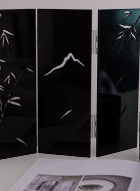 桌面压克力屏风新中式竹叶摄影道具展厅样板间装饰摆饰简约高级