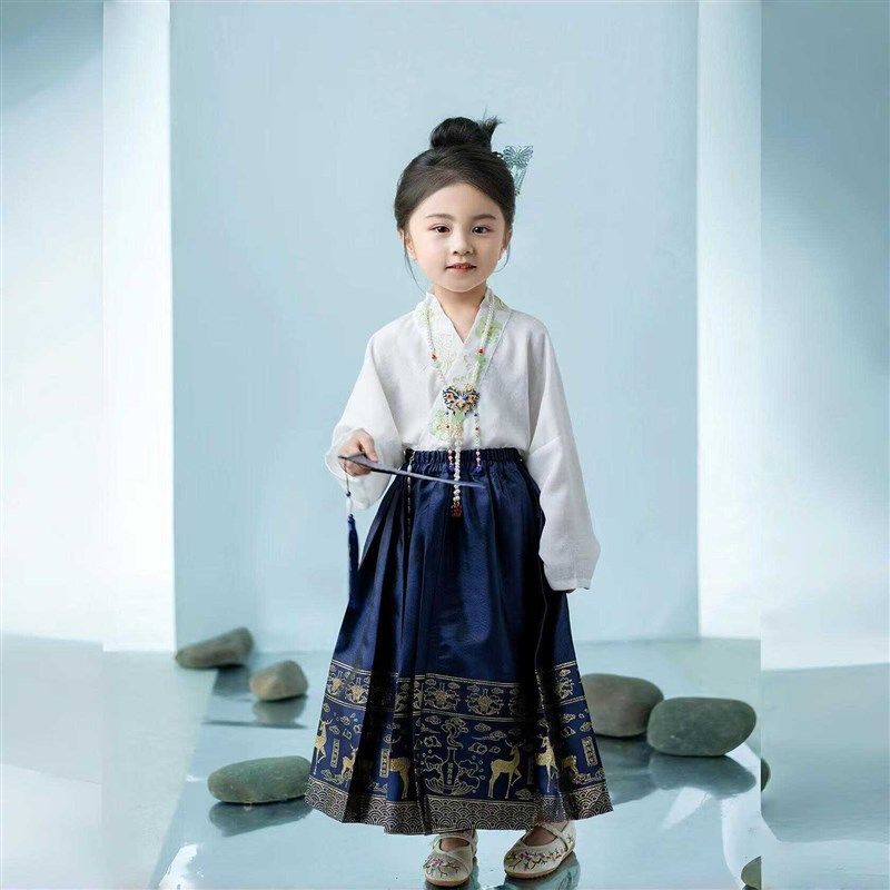 男女童秋季汉服新中式套装中国风长袖交领衬衣织金马面裙小鹿幼儿,童装/婴儿装/亲子装,汉服,淘宝优惠券,粉丝福利购,淘宝优惠卷