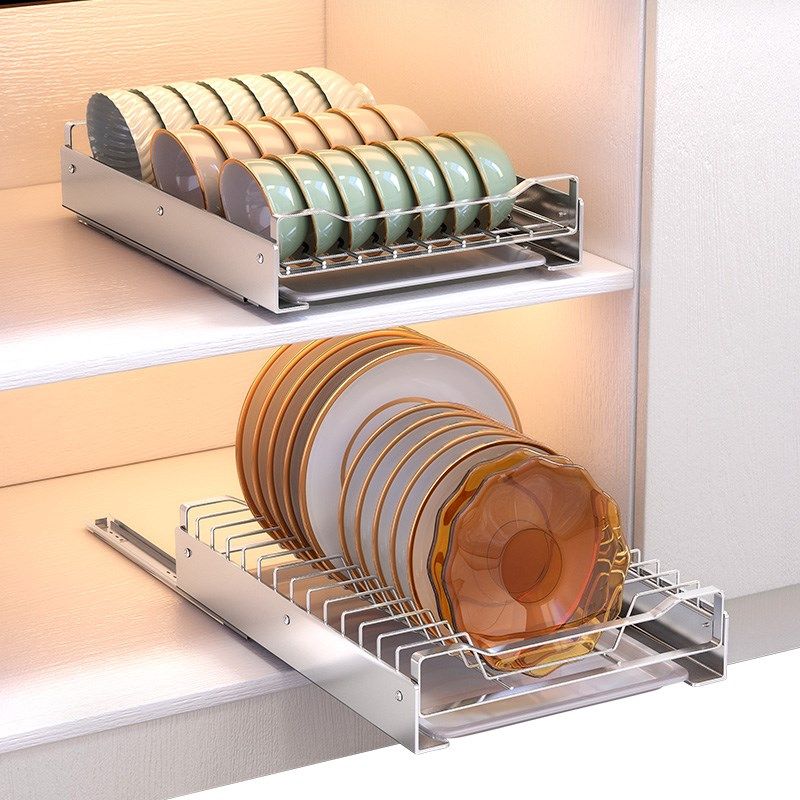 不锈钢厨房抽拉碗碟收纳架橱柜内置物架抽屉式拉篮碗架沥水碗盘架,厨房/烹饪用具,碗架,淘宝优惠券,粉丝福利购,淘宝优惠卷