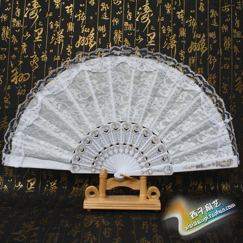 中国风七朵咏春跳舞扇表演扇 蕾丝折叠扇 塑料折扇配扇链发包邮