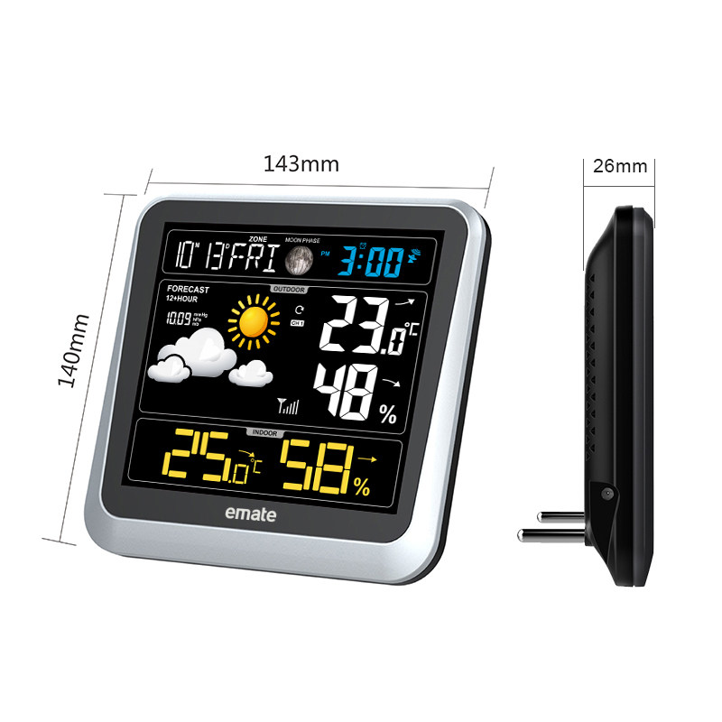 大屏数显彩屏气象站天气预报器闹钟多功能室内外温湿度计气象钟