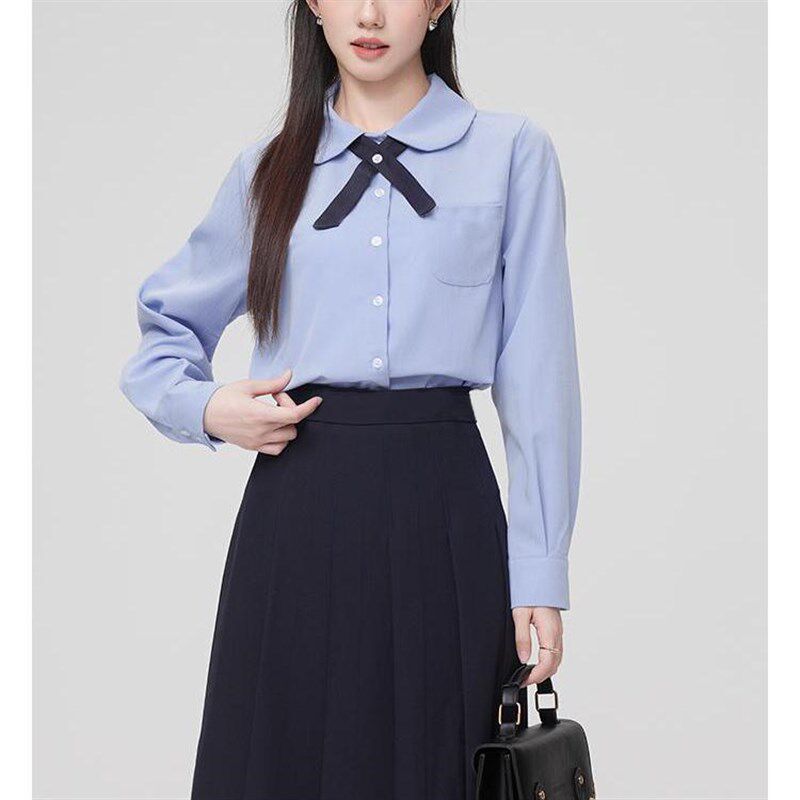 长袖学生衬衫套装百褶半身长裙中长款大码jk制服班服学院风女春秋