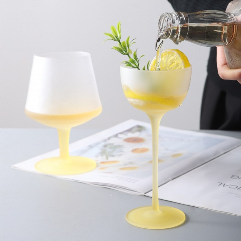 法式高脚杯水晶玻璃杯粉色甜品杯香槟杯红酒杯家用套装鸡尾酒杯子