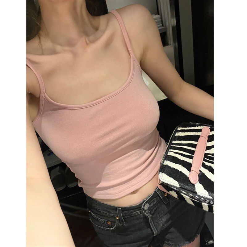 Xinlei Lin 黑白粉灰四色内搭极简吊带上衣女春夏吊带背心穿搭