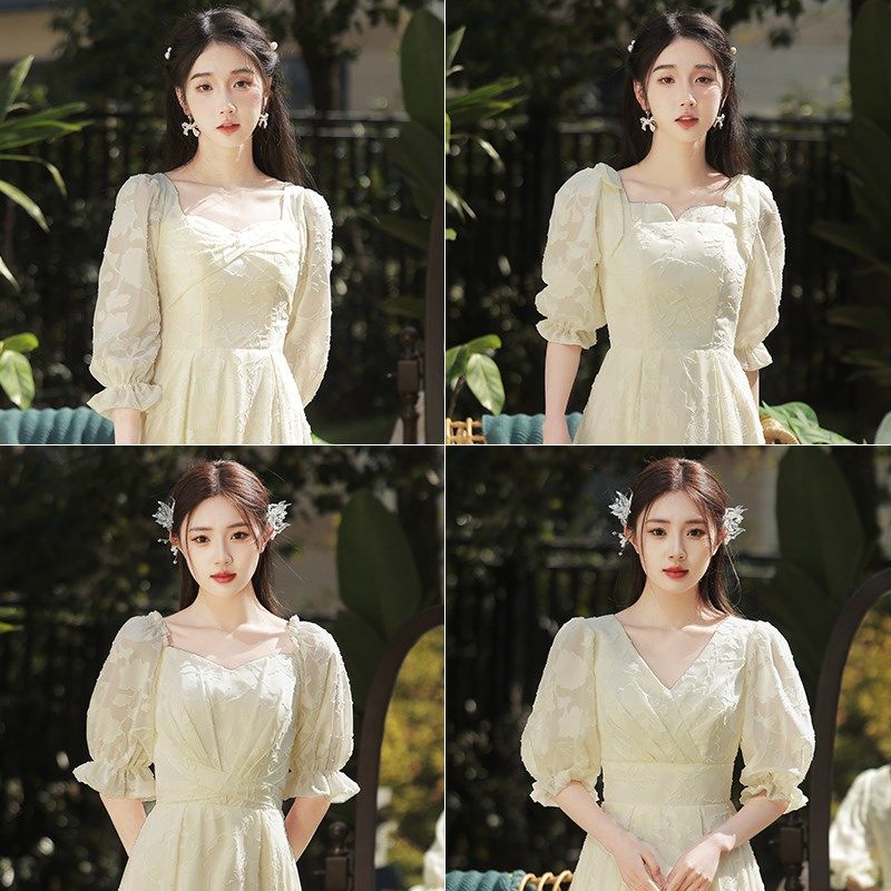 香槟色伴娘服长款2024新款秋季婚礼姐妹团礼服裙气质学生演出服女