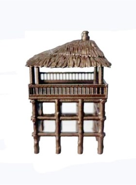 中式桌面装饰摆景古代建筑高脚茅草亭 吊楼 山石奇石盆景树根摆件