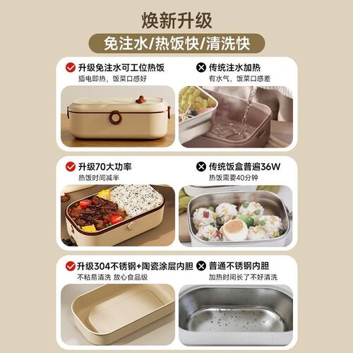 电加热饭盒316不锈钢保温神器 上班族免注水自热饭盒 插电式加热
