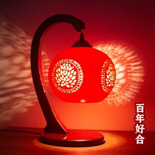 中式结婚红色台灯卧室婚房浪漫长明灯婚庆一对喜灯新娘陪嫁床头灯