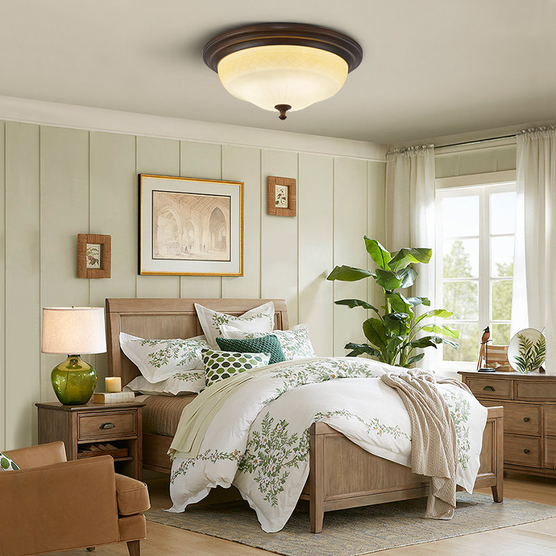 2023新款美式吸顶灯卧室灯复古led书房灯别墅阳台灯大气田园房间