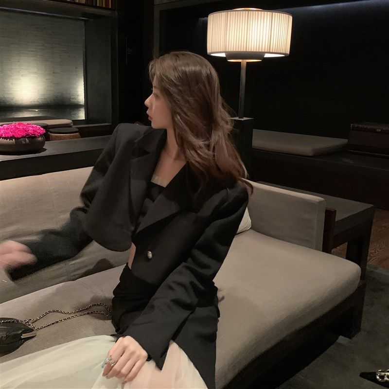 Tongse  洛克套装 三件套西装套装女春秋设计感黑色西服外套裙子