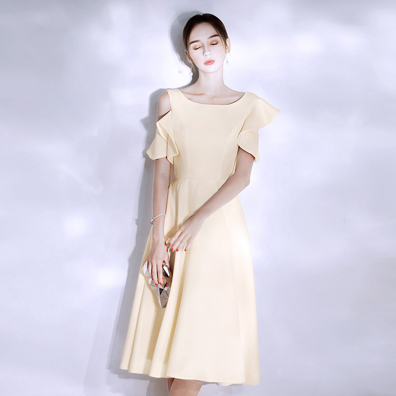 晚礼服女宴会气质夏季轻奢小众高端香槟色平时可穿参加婚礼连衣裙