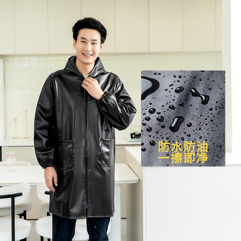 防水女家u防油厚革p皮加8AL101722K厨房工作服罩衣加绒男围裙大人
