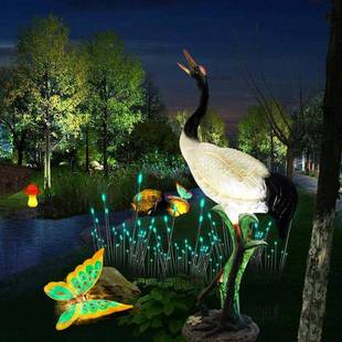 热销仿D发光玻BLG-FG-X璃钢仙鹤摆件LE景真观装饰亮化美陈鸟丹类