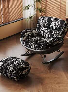 水墨古中风懒蛋壳摇摇椅布艺OUS古阳台家用休闲椅单人沙发椅人复