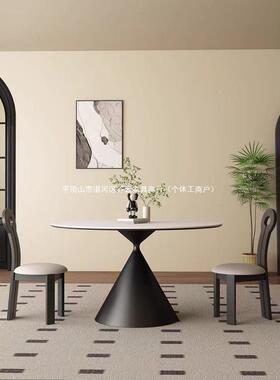 法奶油风岩板圆形组餐桌家现代简约圆居桌式小户型家用饭桌t25587