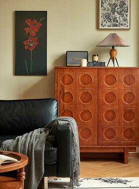 ?法式230111复实木斗柜客厅靠墙沙古旁收纳储物柜边立柜杂物柜柜