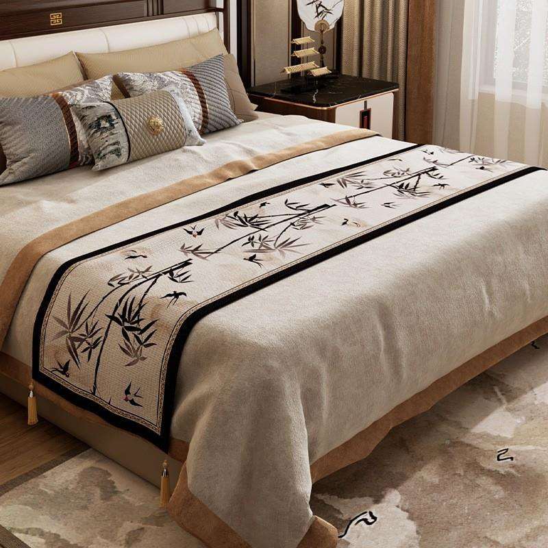 新中卧式禅用意床旗布艺室床上品古典中国风装饰75042066床搭尾巾