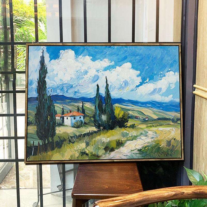 盈画浩贸外工厂跨境简手绘油画餐厅风FPK景装饰横版半手绘约油画