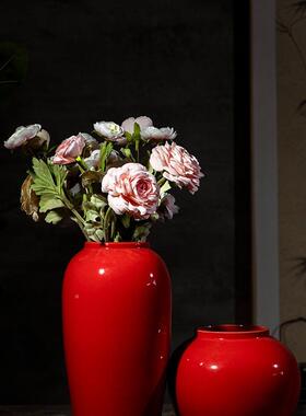 景德装手工陶瓷红色花瓶新中式婚庆饰卧镇F96768S9室客厅摆酒柜桌