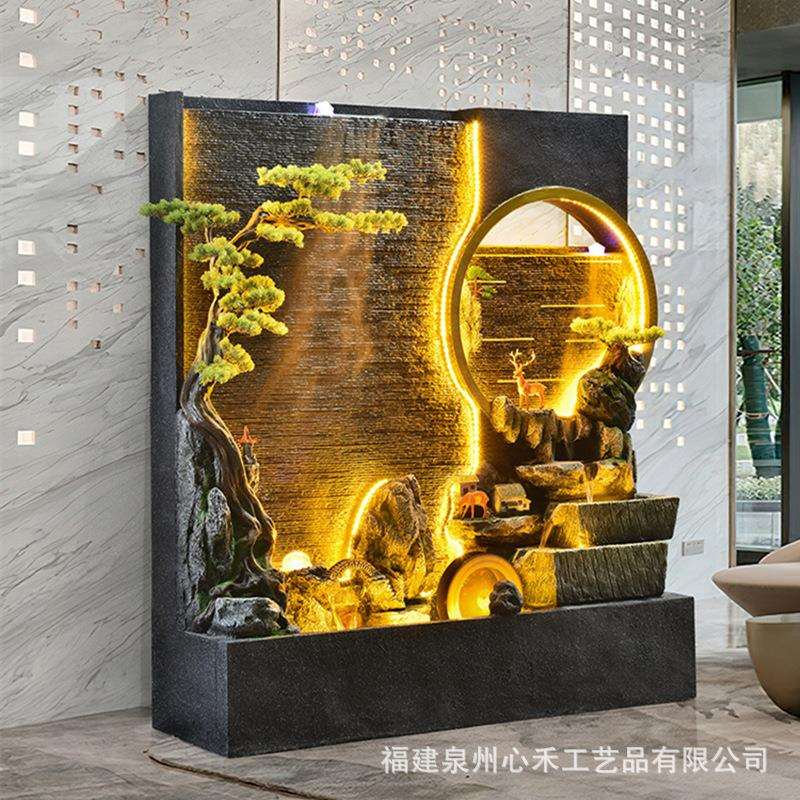 假山风泉水轮喷流水摆件屏风招财饰鱼池ALP庭院阳台玄关客厅装品