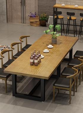 简pq221027约实木庄桌组合工业风办大板桌酒品酒桌长桌电脑公椅会