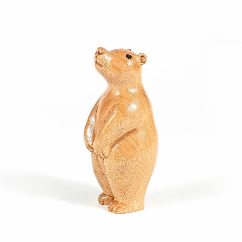 香樟木狗手雕刻北熊可工卡通熊漂漆彩绘大漆创意爱木质动物摆件